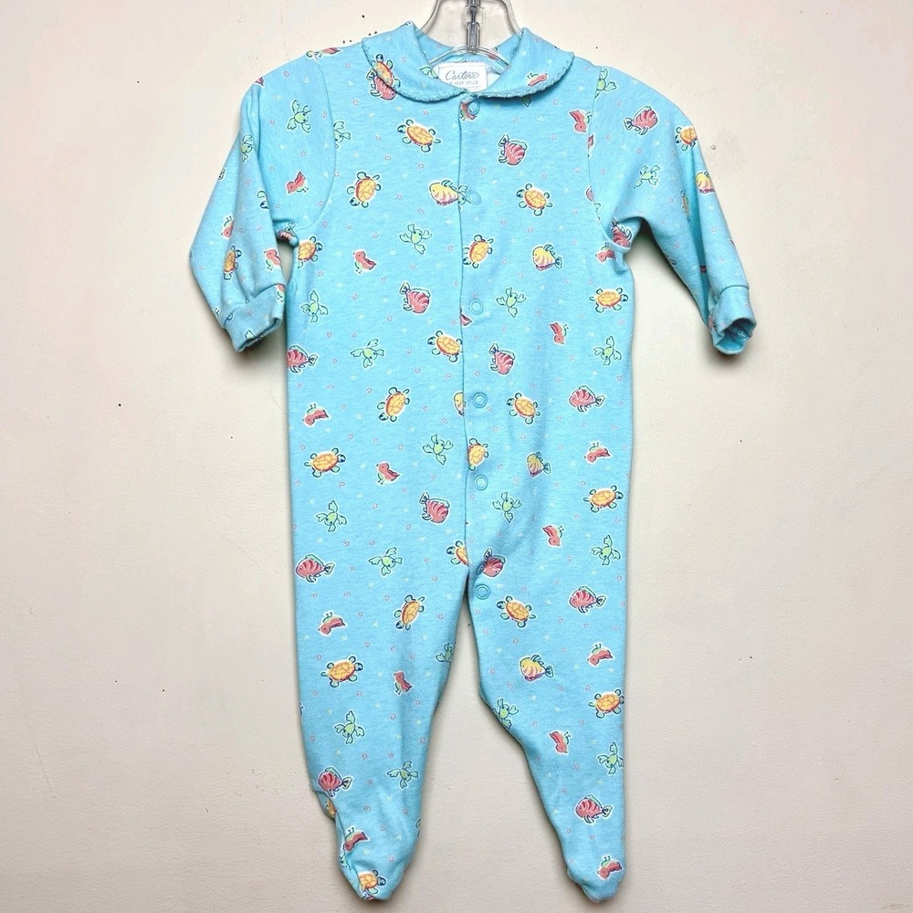 VTG Carter's Turtle Bird Fish Turtle Frog Blue Footed Sleeper Pajamas Baby 3-6 M